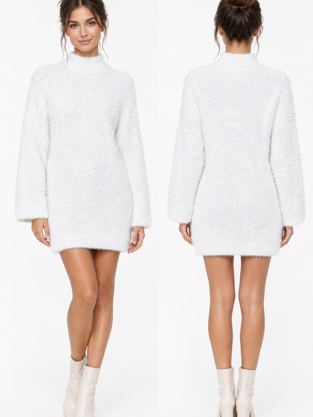 H&M White Fuzzy Turtleneck Mini Dress